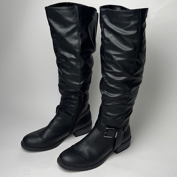 Apt. 9 Shoes - Kohls Apt 9 Apirene Black Tall Riding Boots Buckle Detail Full Zipper Heel 9.5